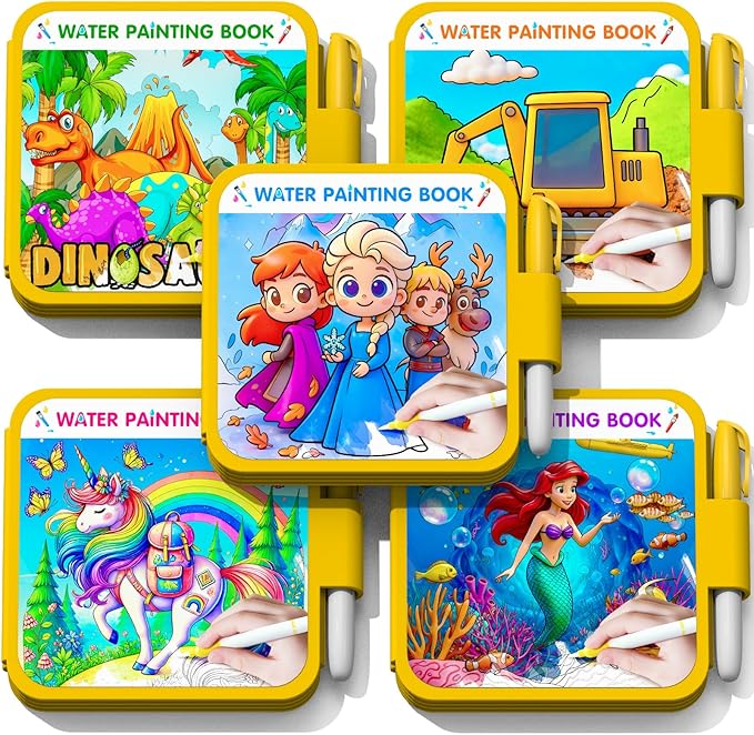 ZHOC 5 Pack Reusable Water Coloring Book for Toddlers, Water Doodle Book Toys, Paint with Water Books, Mess-Free Coloring Book, Portable Educational Doodle Drawing Toy, Educational Learning Kits Gifts