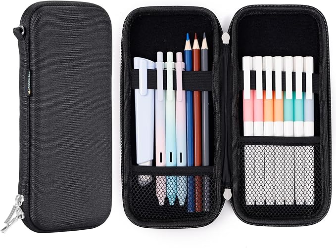 Upgraded Hard Pencil Case Box for Adults,Durable Pen Carrying Case with Zipper-Black