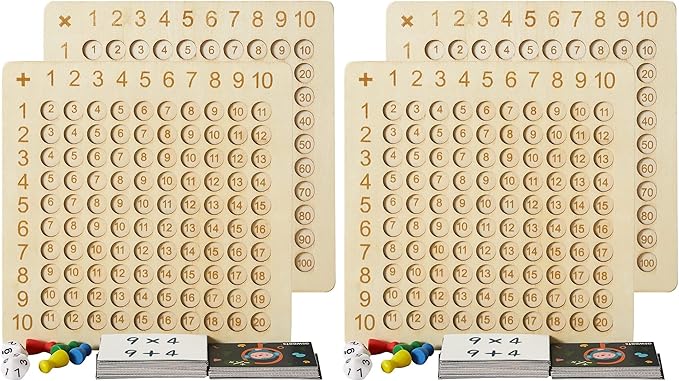 Asweets 2 in 1 Wooden Montessori Multiplication Addition Board Game Montessori Toy Educational Math Table Board Game Double-Sided Boards for Toddlers and Preschool Gifts for Kids (Pack of 2)