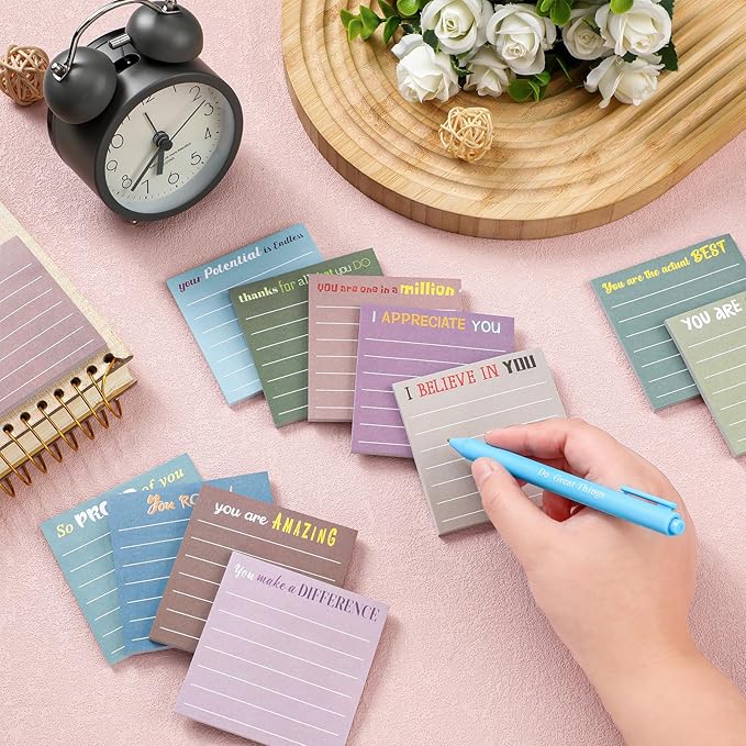 Yinder 24 Pcs Inspirational Sticky Notes Cute Motivational Sticky Notes Pad End of Year Employee Appreciation Gifts Bulk for Teacher Nurse Coworkers Office Supplies 3 x 3''(Appreciation,Morandi Color)