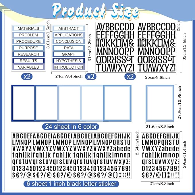 PerKoop 36 Sheets Science Fair Board Poster Boards Supplies 24 Self Adhesive Presentation Subtitles 4 Science Fair Project Titles 8 Personalized Letter Sticker for Classroom(Gradient Blue)