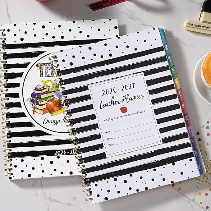 2026-2027 Teacher Planner, July 2026 - June 2027, Lesson Planner 2026-2027, 8.5" x 11", Colorful Monthly Tabs, Spiral Bound