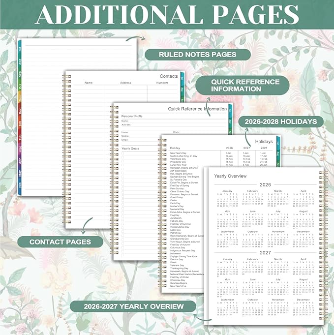 Planner 2026-2027 - Academic Planner, 9" x 11", Jul. 2026 - Jun. 2027, 2026-2027 Planner Weekly and Monthly with Colorful Tabs, Strong Twin-wire Binding, Back Pocket - Floral