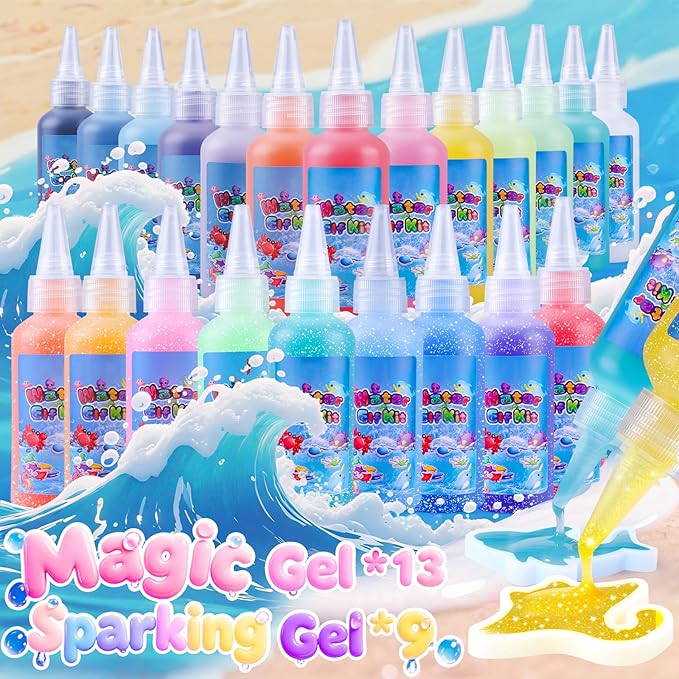 Aibxiu Magic Water Elf Toy Kit, Crafts for Kids Ages 4-8-12, Aqua Fairy Water Gel with 22 Gels, 22 Sea Creature Molds, DIY Craft Kit, Birthday & Party Favors for Kids Ages 3+