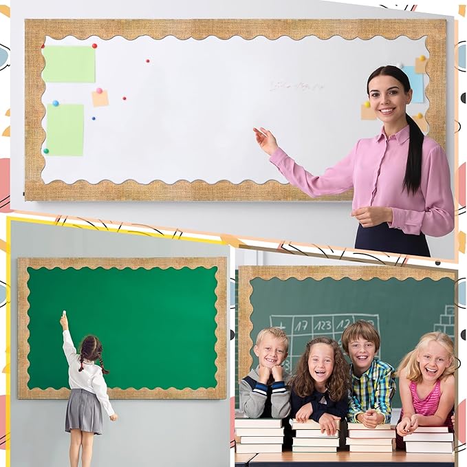 Fuyoooo 49 ft Burlap Magnetic Borders for Classroom Bulletin Board Borders Natural Magnetic Whiteboard Classroom Strips Reusable Rolled Wall Trim for School Teacher Offices Chalkboard