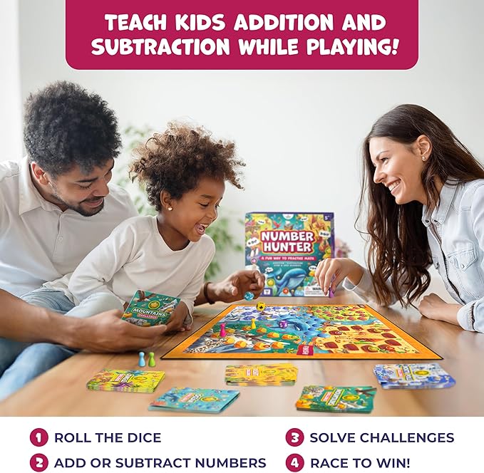 Clever Fox Play Number Hunter Math Board Game – Addition & Subtraction Math Game for Kids 5-7 Year Old – Fun Educational STEM Toy for 5+ Year Old, Kindergarten, 1st-3rd Grade, Homeschool & Family