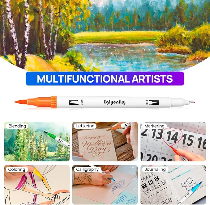 Eglyenlky Colored Markers for Adult Coloring Book, Felt Tip Marker, Dual Tip Brush Pens with Brush and Fine Tip for Adult Teen Kid Drawing (36 Colors Set)