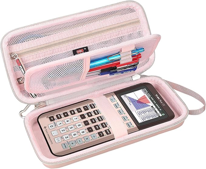 FBLFOBELI Hard Case for Texas Instruments TI-84 Plus CE/TI-84 Plus/TI-83 Plus/Casio fx-9750GIII Color Graphing Calculator, Mesh Pocket for Pens, Cables and Other Accessories (Case Only) (Rose Gold)