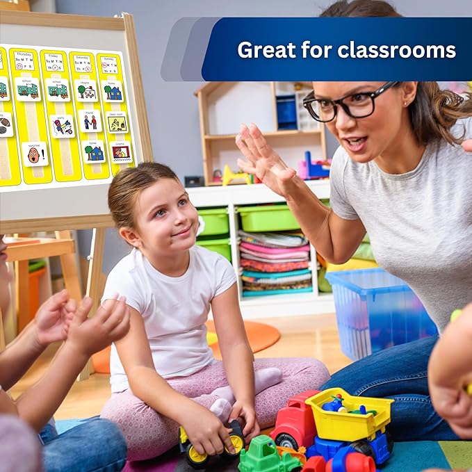Kids Calendar Visual Schedule Autism – Premium Durable Plastic – Calendar Pocket Chart – Special Education Classroom Must Have – Autism Learning Materials (English)