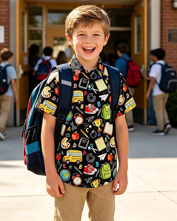 Enlifety 2-10T Kids Hawaiian Shirt Boys Short Sleeve Button Down Shirts Hawaii Summer Casual Blouse