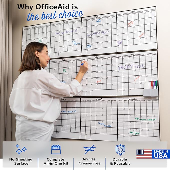 Dry Erase Year Calendar for Wall 45x55, Family Office Undated Yearly Annual Large, 12 Giant Erasable Month Wall Classroom, Rolled Whiteboard White Board, for Calendar Dry Planner Erase Reusable