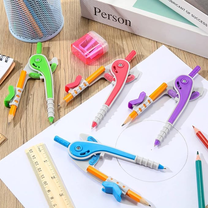 Zonon 15 Pcs Math Geometry Compasses Classroom Set, Bulk Bright Colored Plastic Drawing Compass with Pencils and Safe Tip, Back to School Teacher Supplies for Kids Basic Drafting
