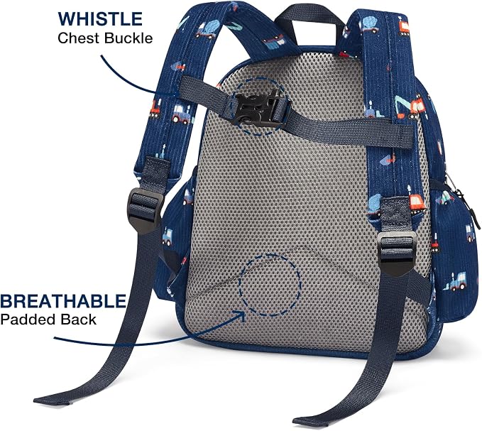 STEAMEDBUN Corduroy Toddler Backpack for Girls 2-4: Kids backpack for Boys Girls - 12 inch Preschool Kindergarten Backpacks - Blue Trucks