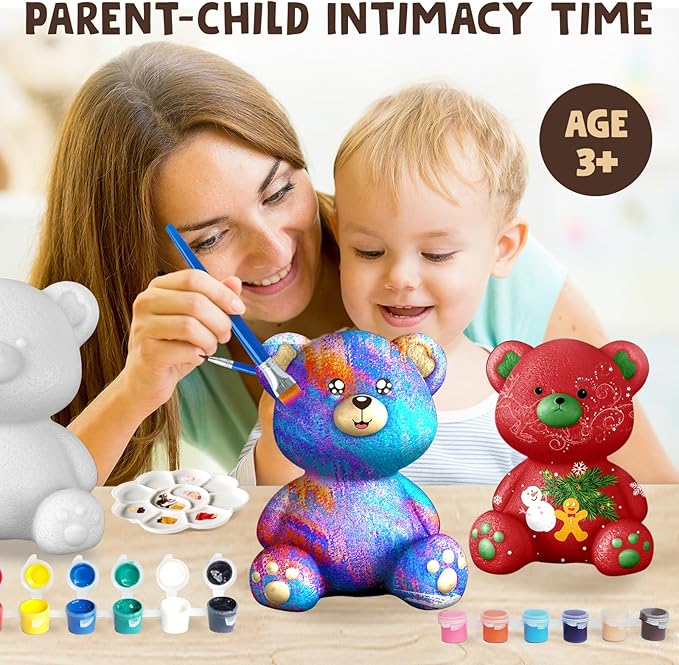 Goody King Paint Your Own Bear Lamp Kit, DIY Night Light, Arts and Crafts for Kids Ages 8-12, Art Supplies Painting kit for Kids, Room Decorations, Bear Crafts Birthday Gifts for Kids Ages 3 4 5 6 7 8