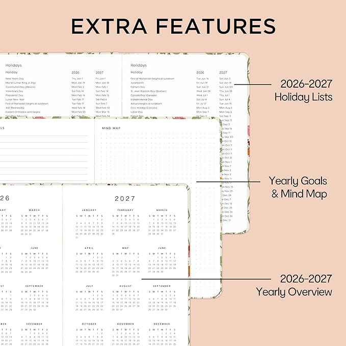 And Per Se Undated Planner, Weekly & Monthly Planner with Goal & Habit Tracker, A5 Leather Hardcover Productivity Journal for Academic Year (Wild Flowers)
