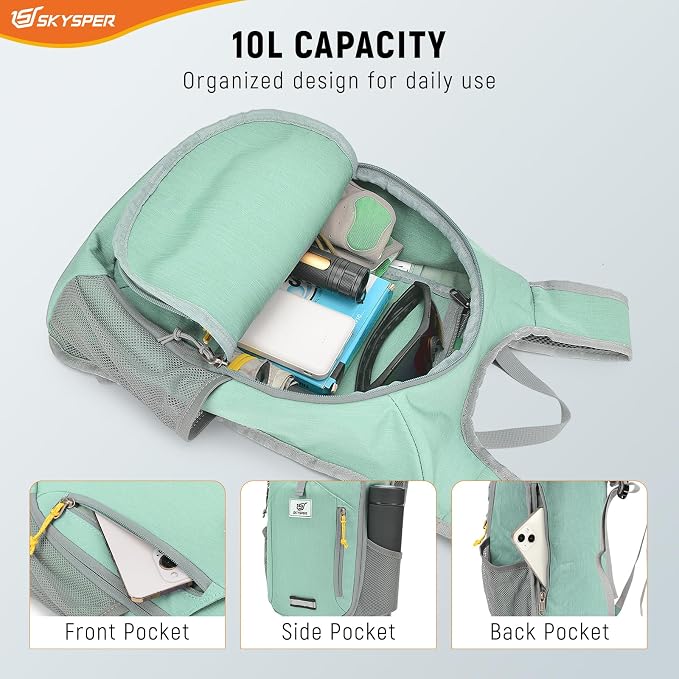 SKYSPER 10L Hiking Backpack Small Foldable Daypack Packable Lightweight Hiking Daypack Travel Day Pack for Women Men