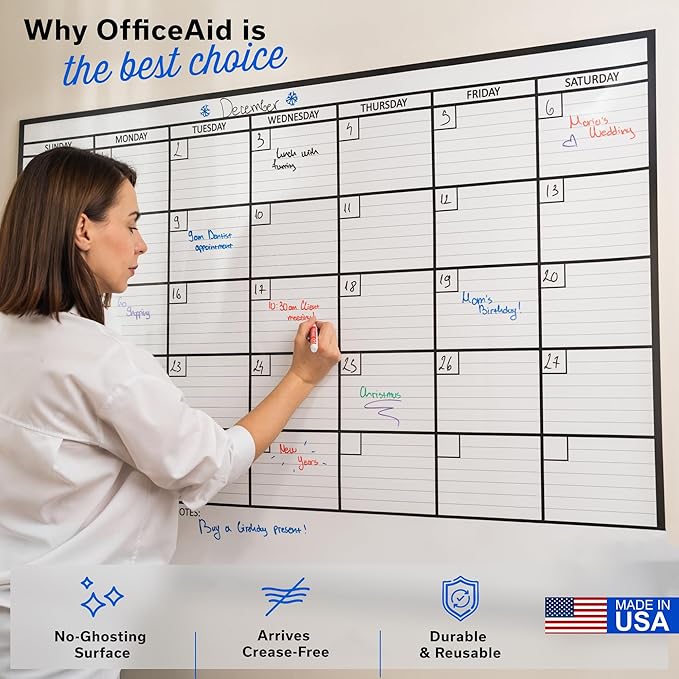 Large Dry Erase Calendar for Wall 36x48, Giant Family Office Big Reusable, Monthly Planner Erasable Month, Rolled Whiteboard White Board, 48x36 Calendar Dry Erase for Undated Wall Large Classroom