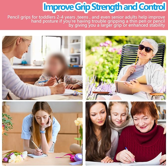 Zonon Writing Aid Trainer for Adults Foam Egg Grips Pen Cushioned Holders Writing Aid Trainer for Handwriting Drawing Preschool Supplies Right or Left Hand Use, 6 Pieces(Pink)