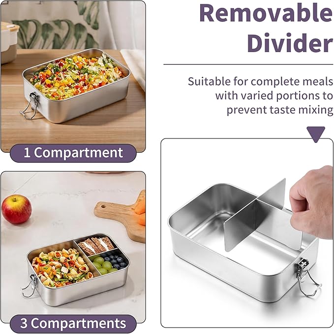 TeamFar Stainless Steel Bento Box, 3 Pack (28 & 47 & 81oz) Metal Lunch Box with 3 Compartments for Adults/Kids, Lunch Food Containers for School/Work/Meal Prep, Leak-Proof, 850ML+1400ML+2400ML