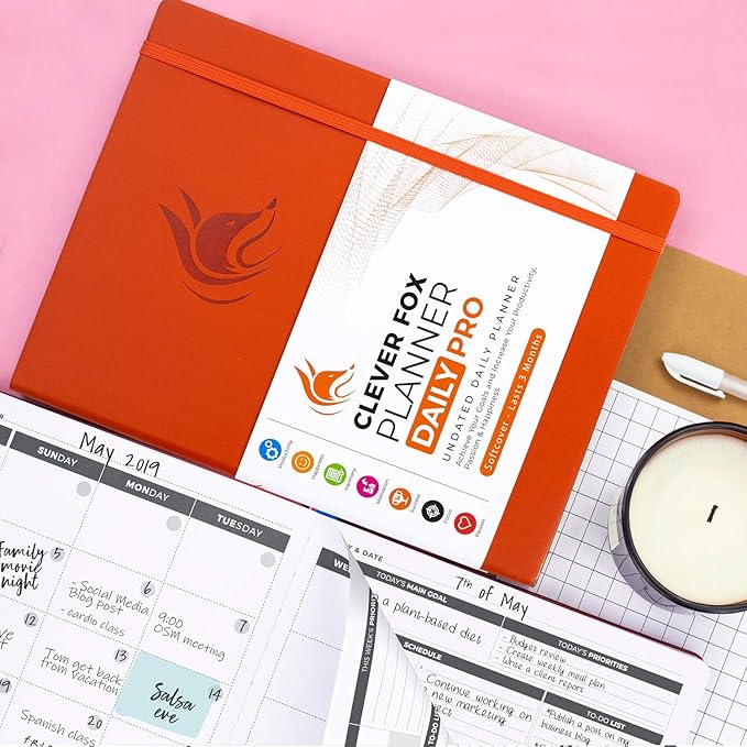 Clever Fox Planner Daily PRO - 8.5 x 11" A4 Size Daily Life Planner and Gratitude Journal to Increase Productivity, Time Management and Hit Your Goals - Undated - Lasts 3 Months (Orange)