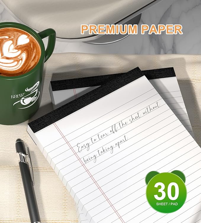 Note Pads 5x8 Small Legal Pads White Notepad, 6 Pack, Narrow Ruled Notepads, Micro Perforated Legal Writing Pads Memo Pad, 30 Sheet/ Note Pad, Notebook Paper Tablet for School, Lined Note Pad 5x8''