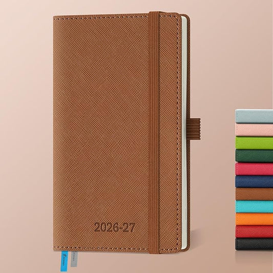 Weekly Monthly 2026-2027 Planner (July 26-Dec 27),6.5"x3.75",18 Months Agenda Plan with Month Tabs & Pocket,Expenses/Note Pages, Academic Calendar with Vegan Leather Cover,Brown