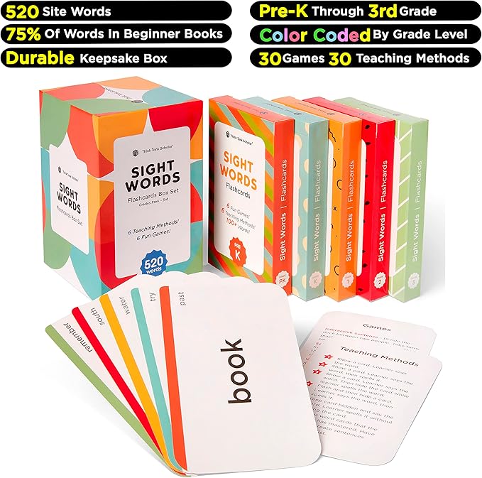Award-Winning Sight Words Flash Cards – 520 High Frequency Words for Kids Ages 3–9 – Dolch & Fry List – Learn to Read for Preschool, Kindergarten, 1st, 2nd & 3rd Grade – Homeschool & Classroom Set