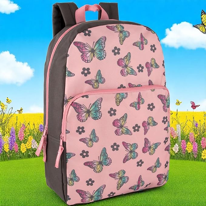 Trail maker Fun School Backpack for Elementary Middle School Girls and Boys | 17 Inch Printed Backpacks for School Kids, Travel (Big Bold Butterflies)