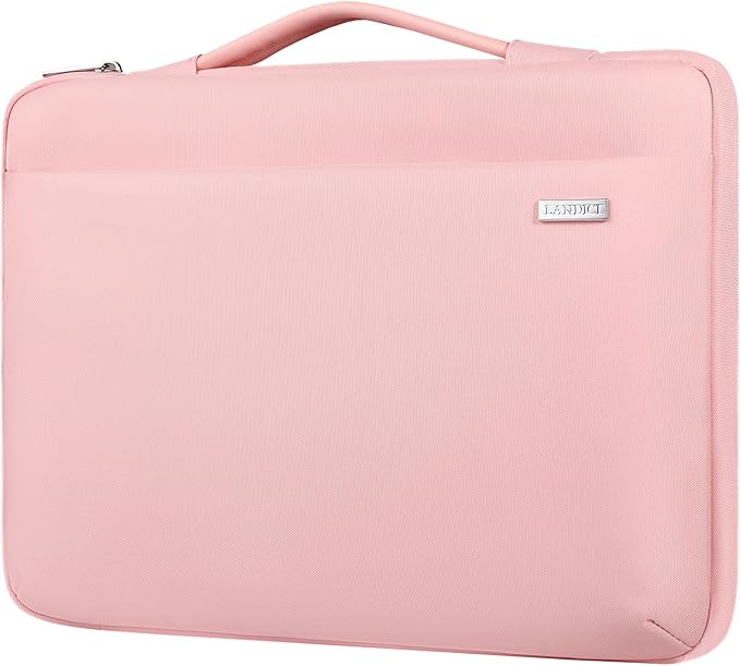 LANDICI 360°Laptop Sleeve Case 14 15 Inch Compatible with MacBook Air 15 M2/M3/M4 2022-2025, MacBook Pro 15, Hp chromebook 14, Waterproof Computer Bag Cover with Handle, Pink