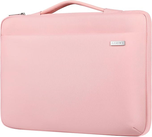 LANDICI 360°Laptop Sleeve Case 14 15 Inch Compatible with MacBook Air 15 M2/M3/M4 2022-2025, MacBook Pro 15, Hp chromebook 14, Waterproof Computer Bag Cover with Handle, Pink