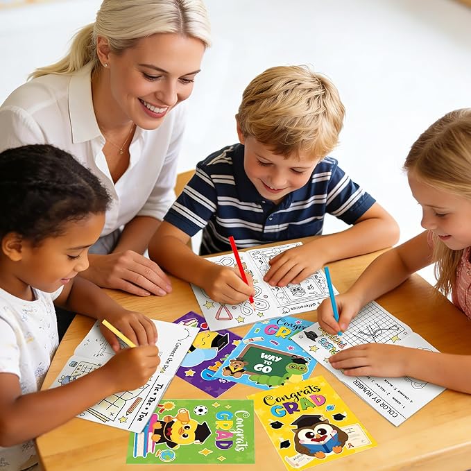 JAPBOR Kindergarten Graduation Coloring Books - 24PCS Mini Color Activity Book Bulk for Kids Preschool Graduate Activities Party Favor, Congrats Grad Small DIY Colour Pages for Classroom Game Gifts