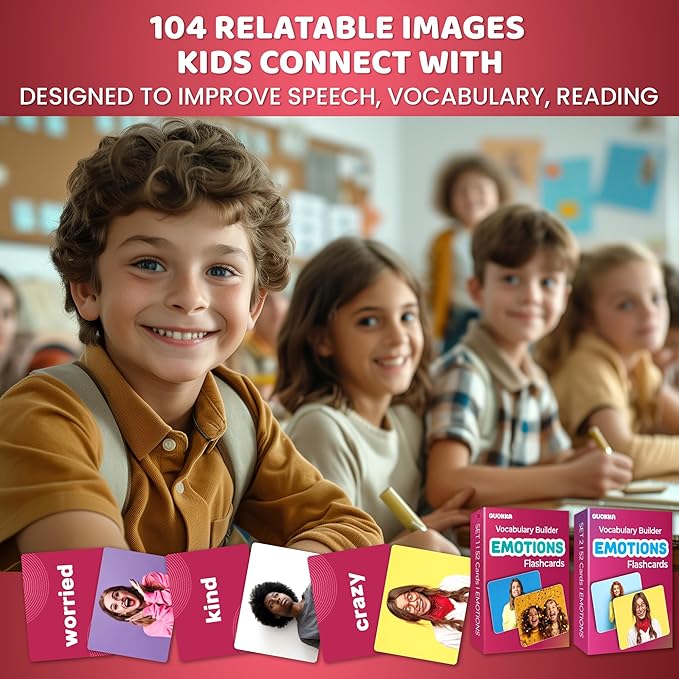 QUOKKA 104 Flash Cards for Kids and Adults - Real-Life Large Preschool Flash Cards for Speech Therapy, ABA Therapy, ESL Teaching, Early Childhood Education, Emotions Vocabulary Building Cards