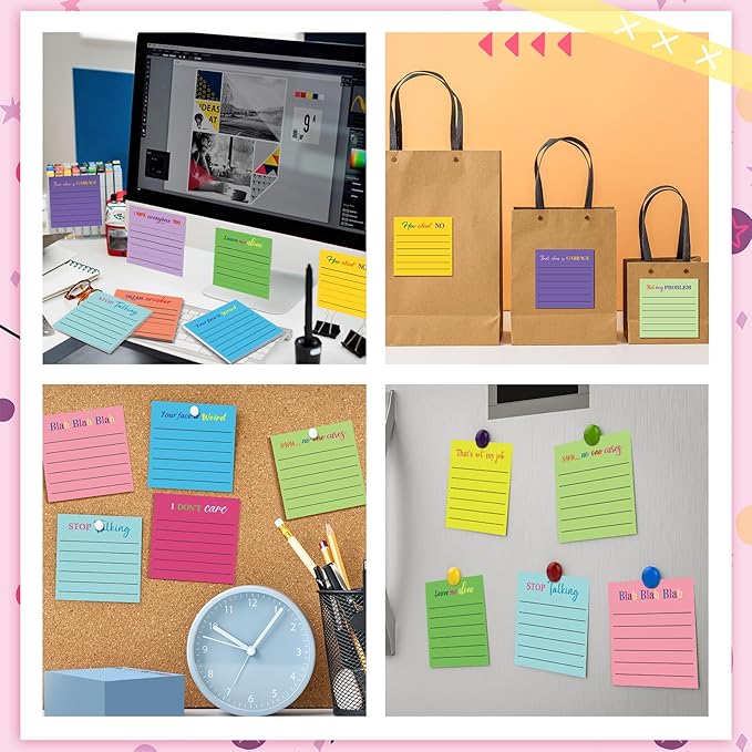 Yinder 24 Pcs Inspirational Sticky Notes Cute Motivational Sticky Notes Pad End of Year Employee Appreciation Gifts Bulk for Teacher Nurse Coworkers Office Supplies 3 x 3'' (Funny,Bright Color)