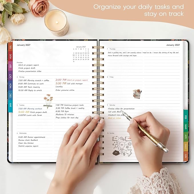 Planner 2026-2027 Monthly and Weekly Academic Planner July 2026 - June 2027, Hardcover Calendar 2026-2027 Agenda Daily Planner for Student Teacher School Office Supplies, 7.4" x 10.2", Vintage Floral
