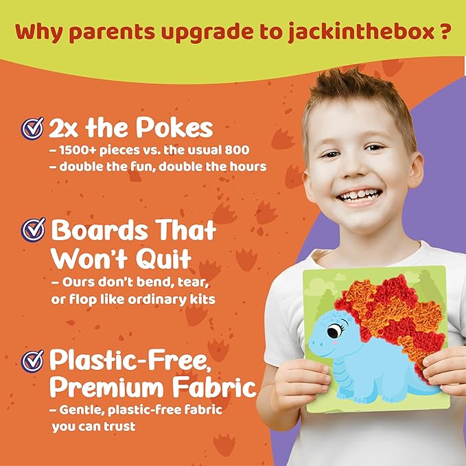 jackinthebox Poke Poke Art – Dinosaurs Theme, Mess-Free Fabric Art and Craft, Flower Pressing Kits, Gift for Girls and Boys Ages 4 5 6 7 8