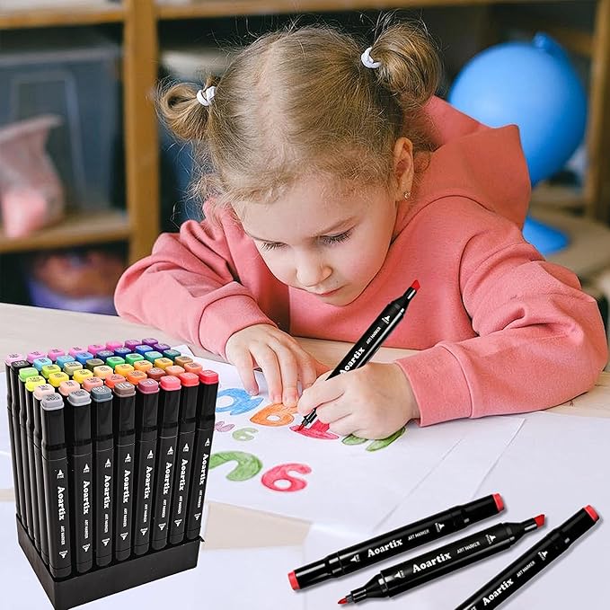 Alcohol Based Markers, 100 Colors Art Drawing Permanent Marker Set for Kids Adult Coloring Supplies, Dual Tips Fine & Chisel Coloring Marker for Artist Illustration Sketch Books