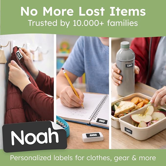 Personalized Universal Name Labels for Kids & Adults - Black [140pcs] - Waterproof Name Stickers for School, Daycare & Clothes - Item & Supplies Name Stickers - Custom Stick On Labels