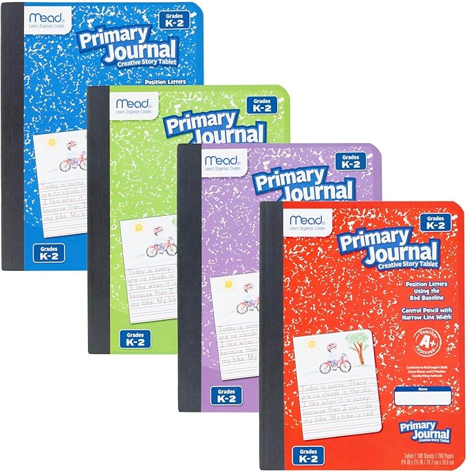 Mead Primary Journal Creative Story Tablet Composition Notebook, 7.5" x 9.75", Grades K-2, 100 Sheets, Color Selected For You (10297)