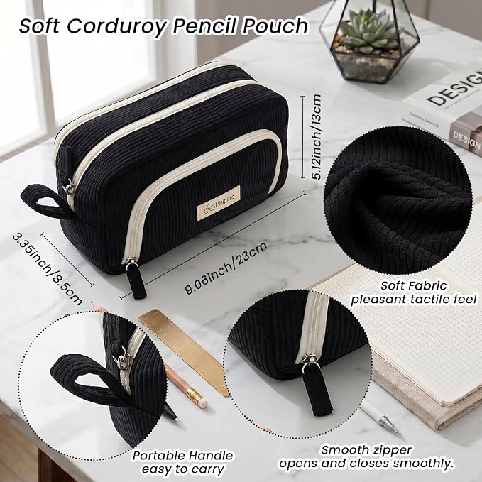 Large Pencil Case Pouch, Soft Corduroy Pen Bag with Zipper, Pencil Organizer, Cute Aesthetic School Supplies for Teen Girls Adults