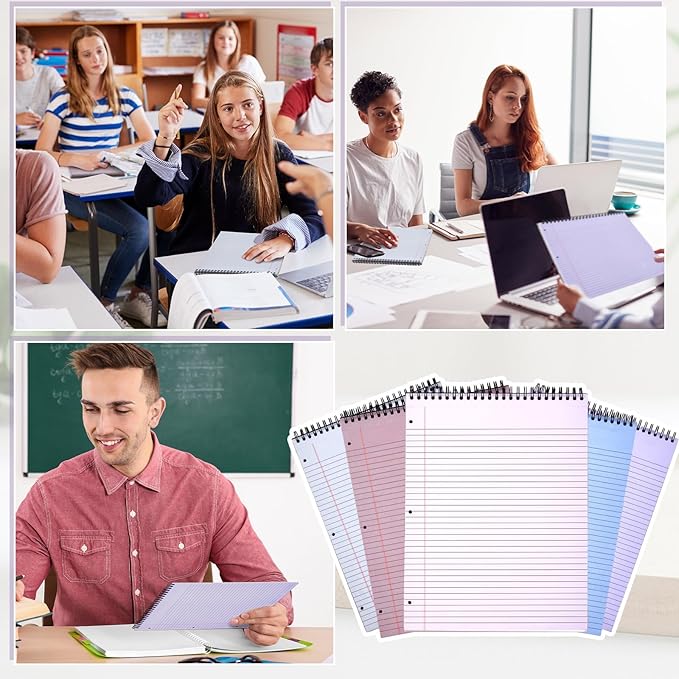 MotiMind 10 Pack 8.5" x 11" Top Spiral Notebook with 3 Hole Punched Morandi Colors Legal Pads College Ruled Notepad 50 Sheets Hard Cardboard Paper Wirebound Notepad for Office School Business