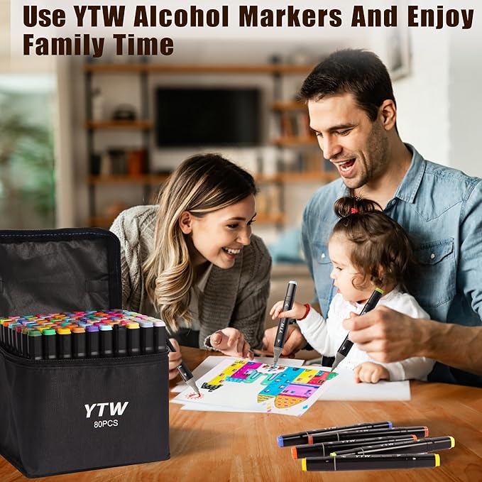 YTW Alcohol Markers, 80 Colors Dual Tip Art markers, Drawing Markers, Coloring Marker for Adults Coloring Drawing, Chisel & Fine