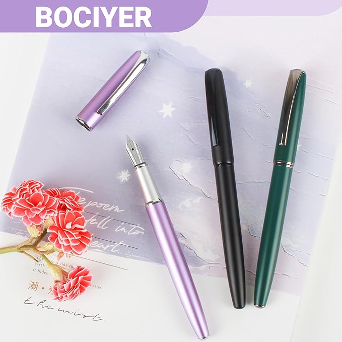 Super Smooth Writing Fountain Pen Set,Includes 2 Hand Polished Iridium Nibs(Fine & Extra Fine),8 Ink Cartridges,2 Ink Refill Converter and Gift Box,Best Pen Gift Set for School,Office(Purple)