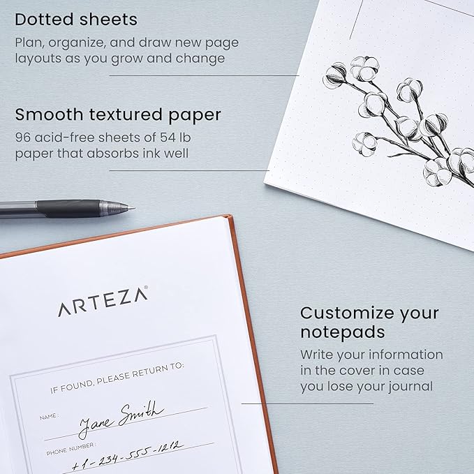 ARTEZA Dotted Journals, Pack of 2, 6 x 8 Inches, 96 Sheets, Hunter Green and Saddle, Hardcover Notepads with Smooth Paper for Writing and Journaling