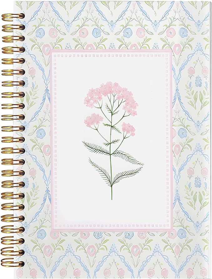 Pink and Blue Floral Spiral Notebook, Grandmillennial Wild Flower Journal for Women, Pastel Preppy Botanical Aesthetic Notebook 5.5x8.3 Inch, Preppy Office Supplies-365
