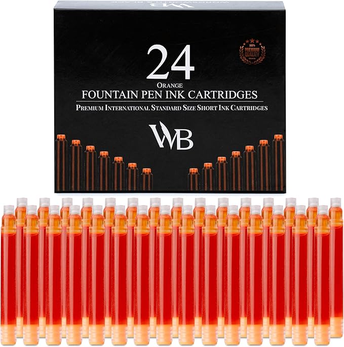 Wordsworth & Black 24 Pack Fountain Pen Ink Refills - Set of 24 Orange Ink Cartridges - International Standard Size - Length APPR 2.3" - Base Diameter APPR 0.24" - Disposable and Generic