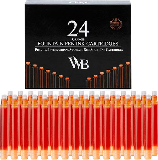 Wordsworth & Black 24 Pack Fountain Pen Ink Refills - Set of 24 Orange Ink Cartridges - International Standard Size - Length APPR 2.3" - Base Diameter APPR 0.24" - Disposable and Generic