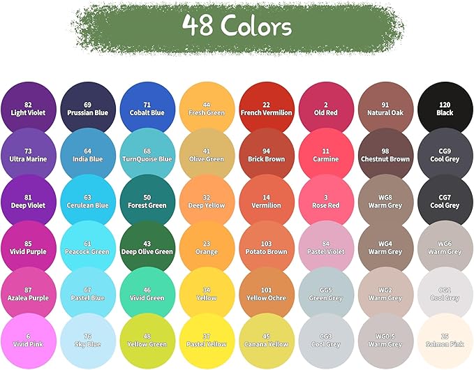 YASNAY Alcohol Markers, 48 Colors Dual Tip Art Marker, Drawing Markers, Coloring Marker for Kids Sketching Adult Coloring
