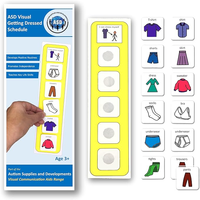 I Can Dress Myself - Daily Schedule - Premium Durable Plastic - Visual Schedule for Kids with Autism - 12 Clothing Cards - Autism Learning Materials – Special Education (English)