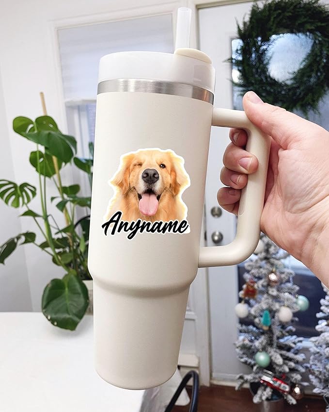 Custom Photo Stickers Personalized Pet Name Text Picture Add Your Image Stickers Dog Cat Waterproof Vinyl Decal for Water Bottles Tumbler Laptop Hard Hat Car Kindle Gifts for Girl Boy Pet Lover