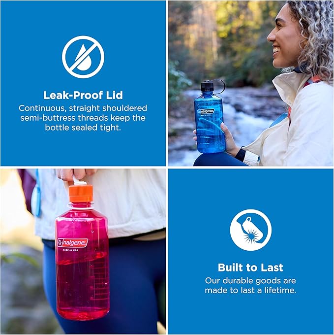 Nalgene 32 oz Narrow Mouth Water Bottle | BPA-Free, Durable & Leak Proof, Lightweight Bottle for Hiking, Gym & Travel, Slate Blue